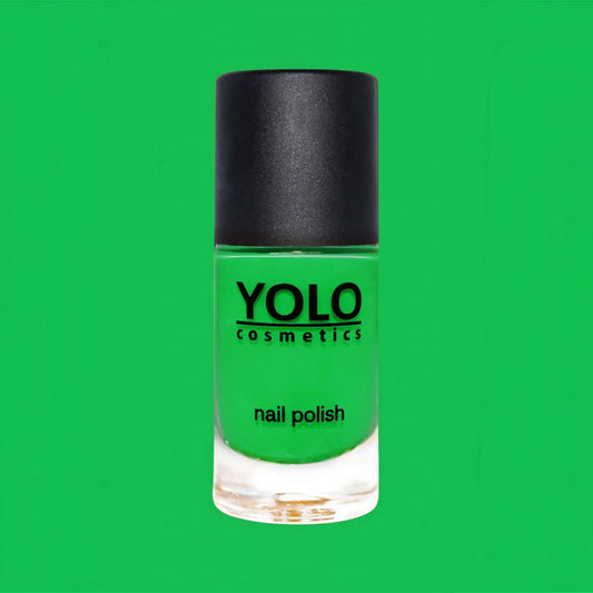 Said Salem YOLO Green nail polish in a vibrant lime green shade with a black cap and high-shine finish.