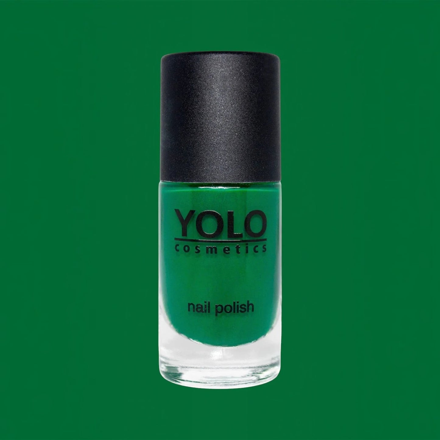 Said Salem YOLO Green nail polish in a vibrant forest green shade with a high-shine finish in a glass bottle.