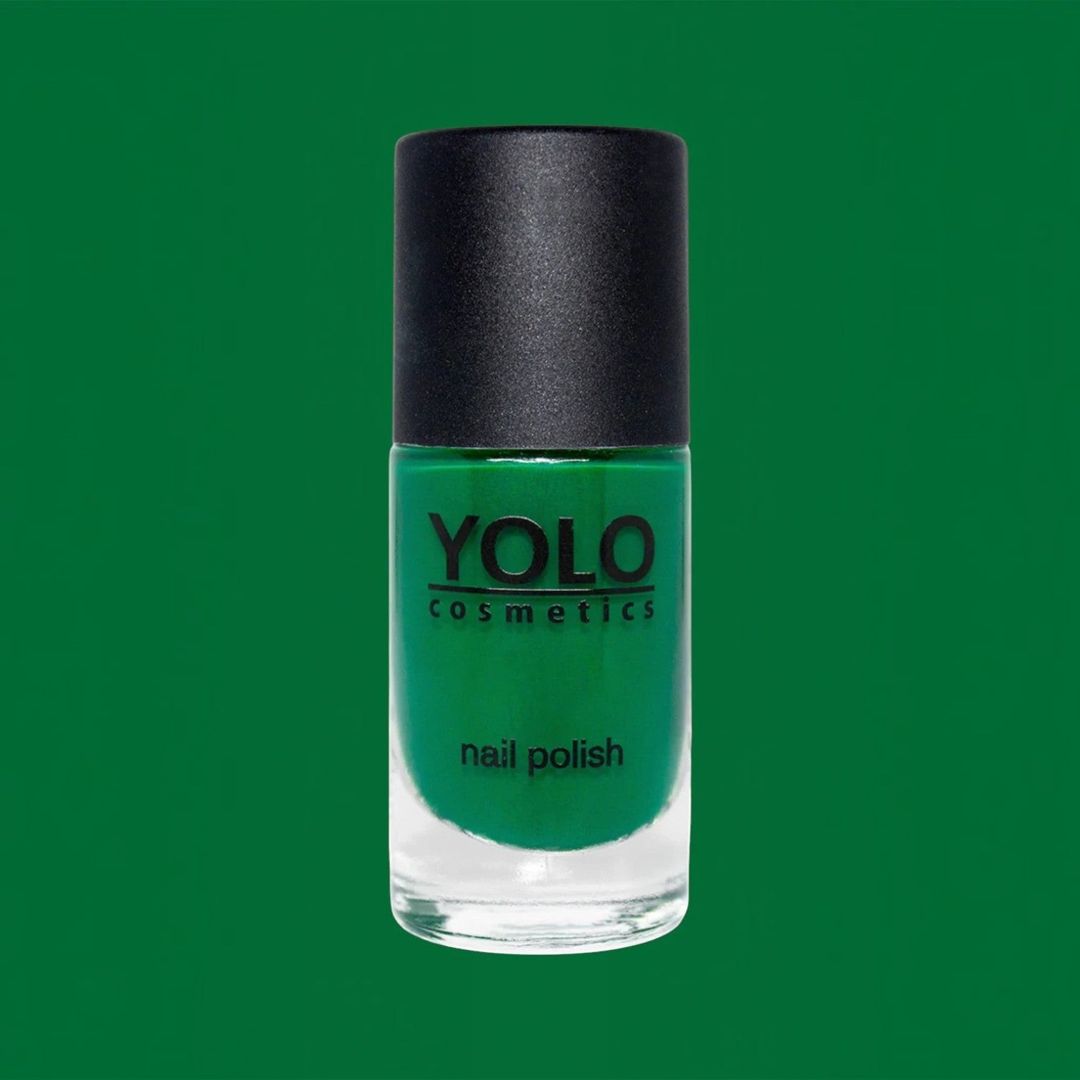 Said Salem YOLO Green nail polish in a vibrant forest green shade with a high-shine finish in a glass bottle.