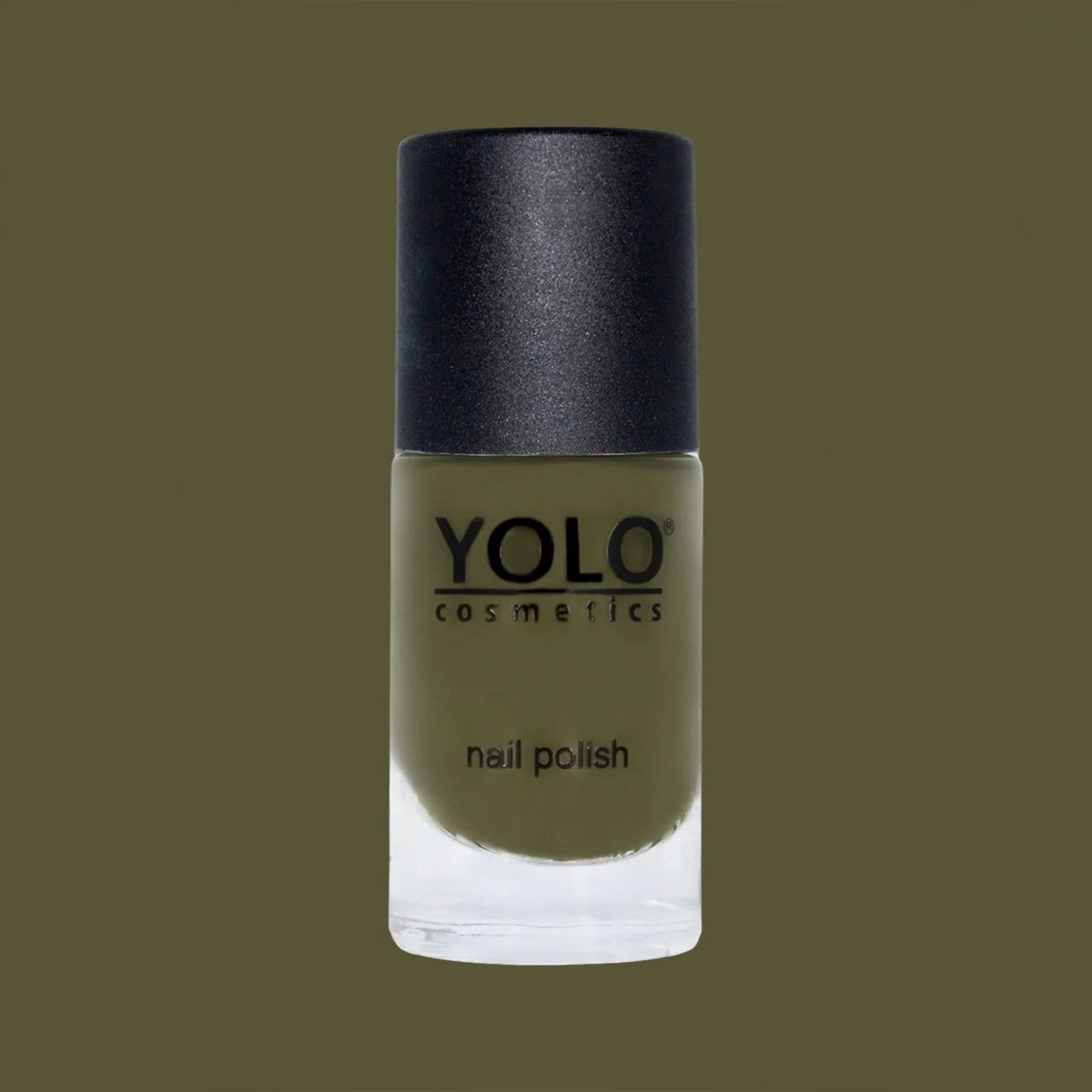 Said Salem YOLO Green nail polish in a deep olive tone with a high-shine finish in a professional glass bottle.