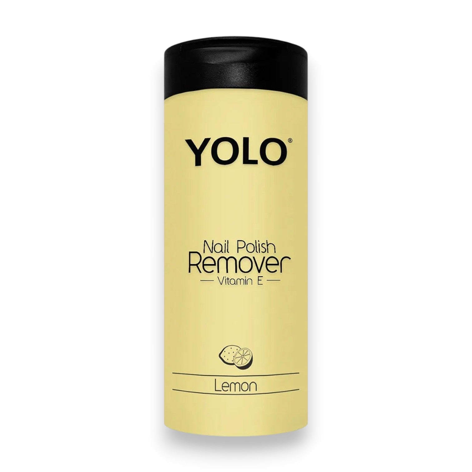 Said Salem YOLO lemon scented nail polish remover bottle with Vitamin E in a yellow container with a black cap