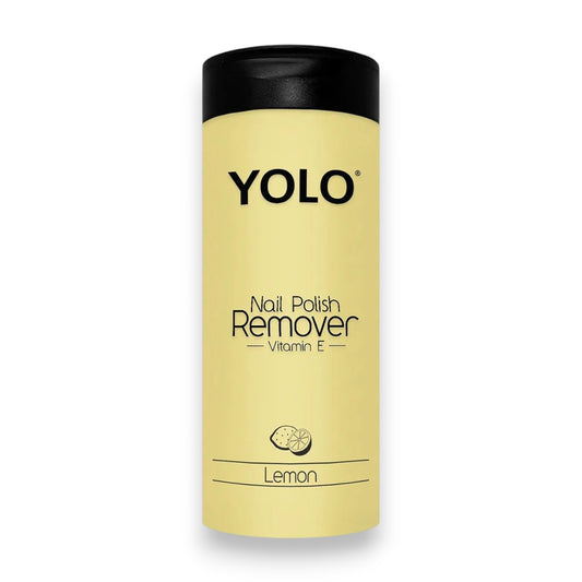 Said Salem YOLO lemon scented nail polish remover bottle with Vitamin E in a yellow container with a black cap