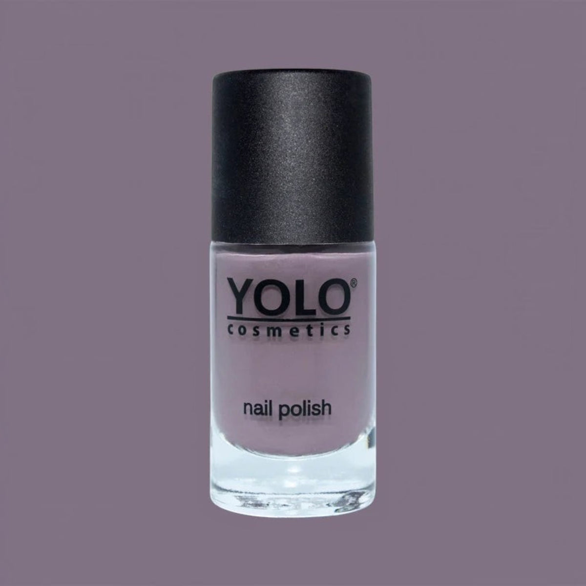 Said Salem YOLO Purple nail polish in a glass bottle with a black cap, featuring a muted dusty purple shade.