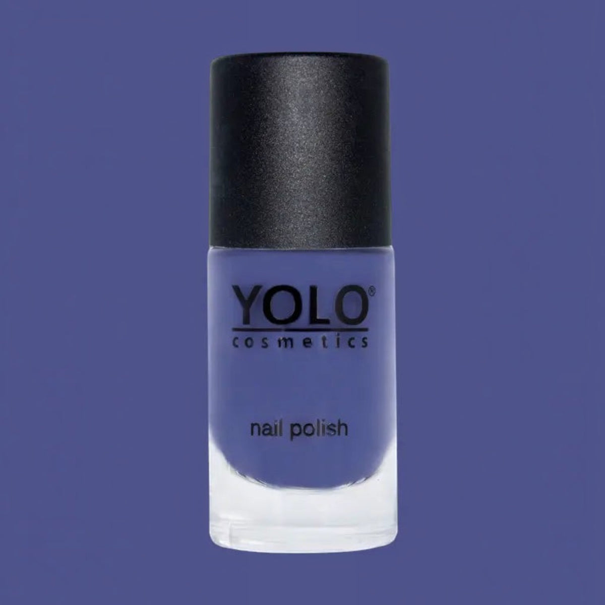 Said Salem YOLO Purple nail polish in a glass bottle with a black cap against a matching purple background