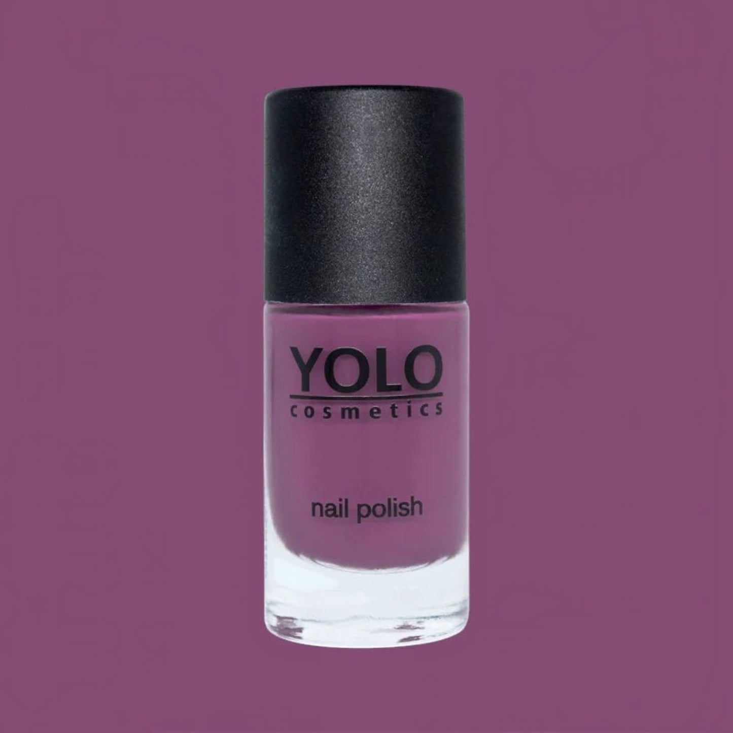 Said Salem YOLO Purple nail polish in a glass bottle with a black cap against a matching purple background