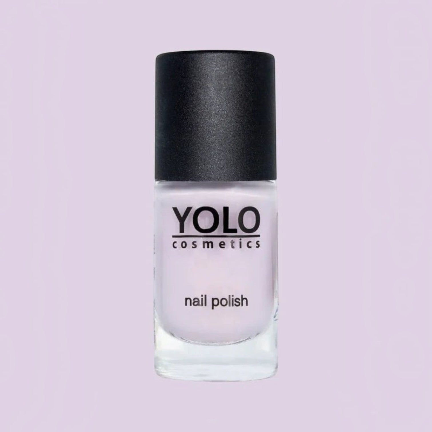 Said Salem YOLO Purple nail polish in a clear glass bottle with a black cap against a light purple background
