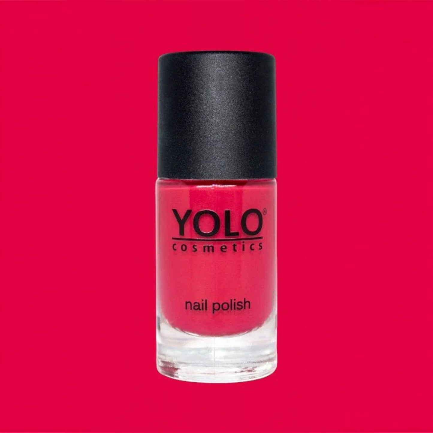 Said Salem YOLO Red nail polish in a sleek glass bottle with a black cap, featuring a vibrant high-pigment red shade.